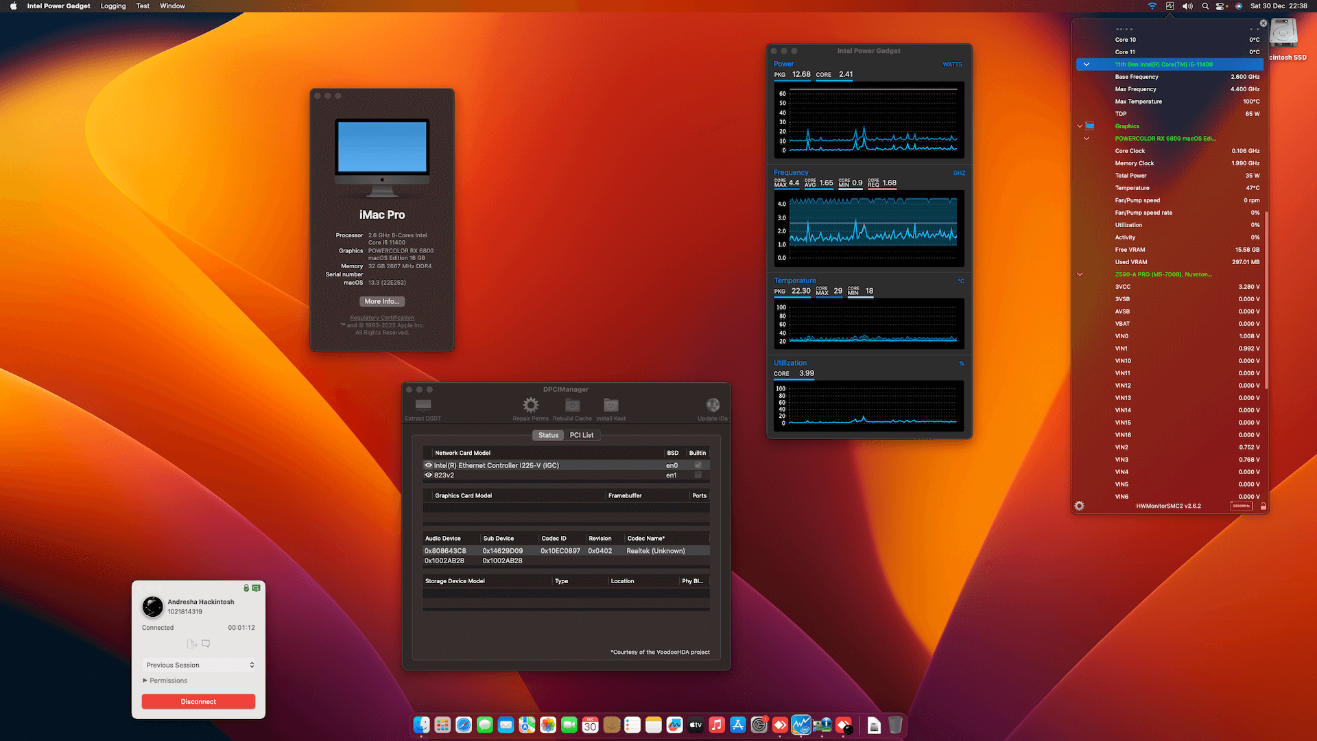 Success Hackintosh macOS Ventura 13.3 Build 22E252 in MSI Z590-A Pro + Intel Core i5 11400 + Power Color RX 6800